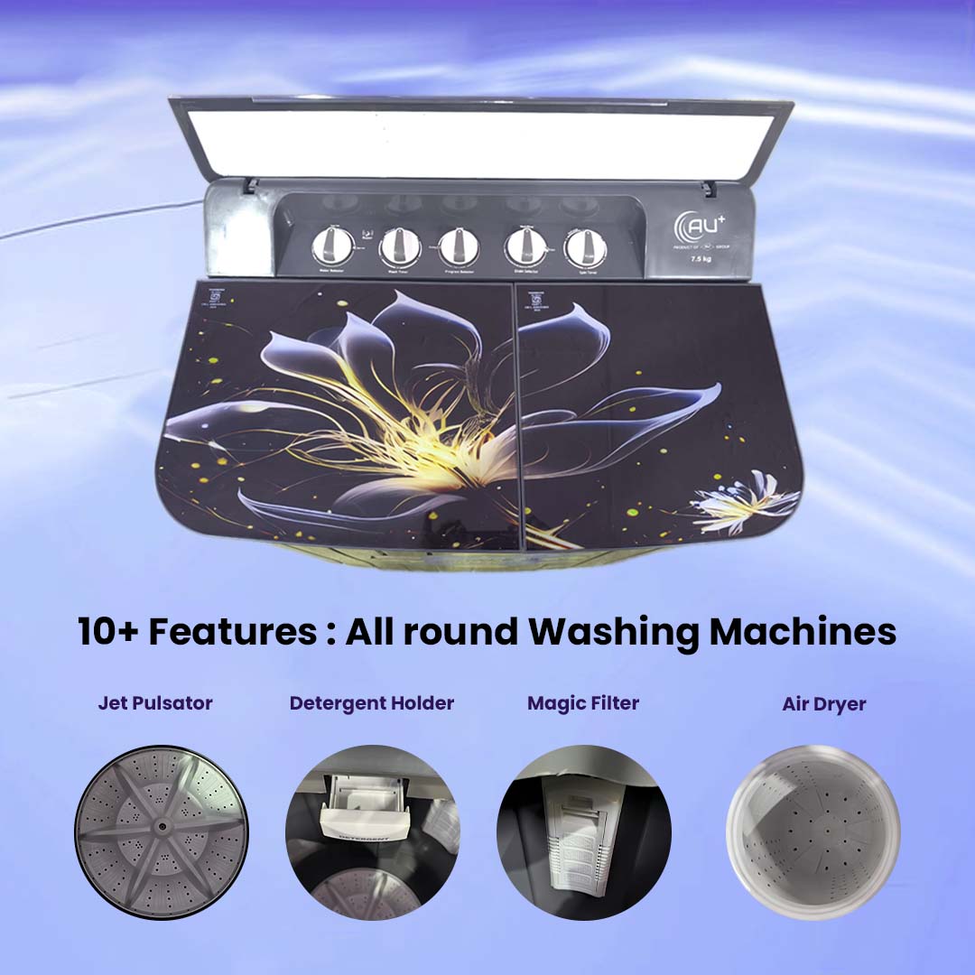 AU+ Washing Machine 7.5KG Capacity, 120W Wash Motor, 35W Spin Motor – AU75SW by Atul