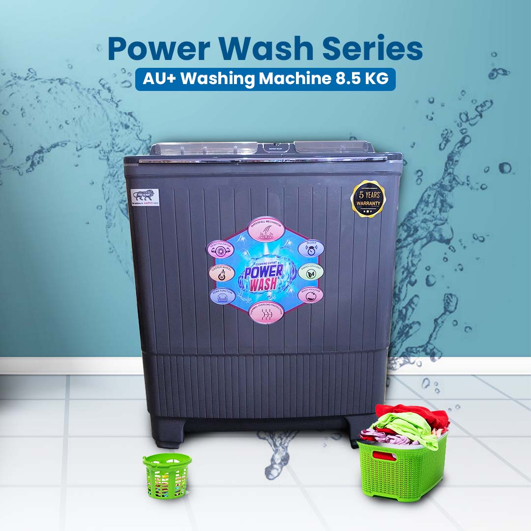 AU+ Washing Machine 8.5KG Capacity, 135W Wash Motor, 35W Spin Motor – AU85SW by Atul