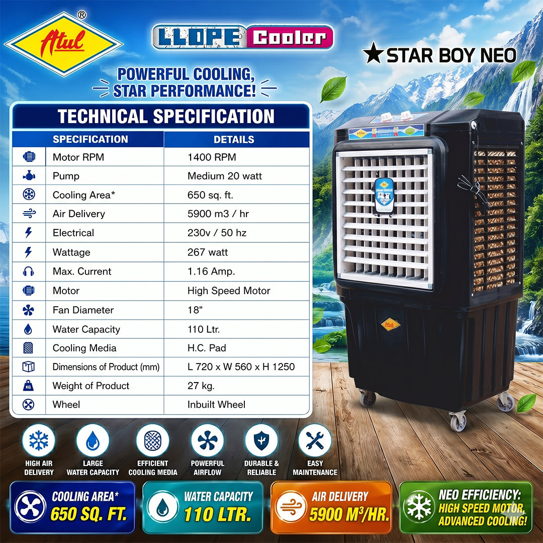 Atul Star Boy Neo HP 18" Domestic Cooler | Room Series - 110 Ltr.